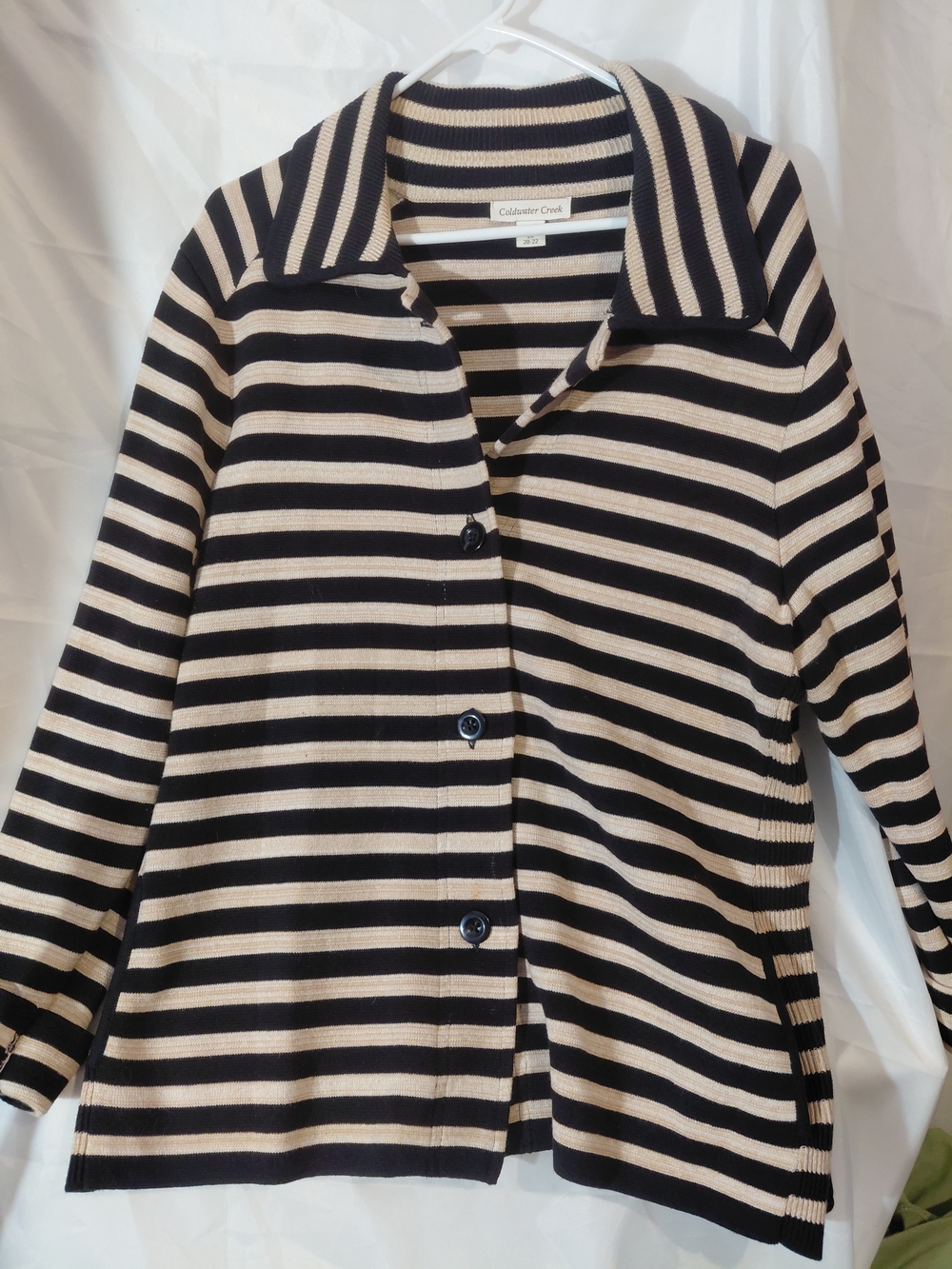 Coldwater Creek Black and Cream Striped Knit Blazer/Cardigan